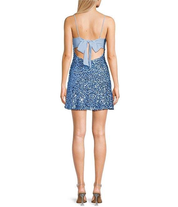 B. Darlin V-Neck Sleeveless Tie Front Sequin Bodycon Dress Product Image