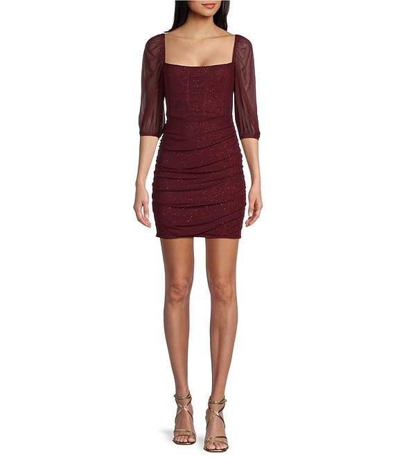 Xtraordinary 3/4#double; Sleeves Square Neck Glitter Mesh Cold Back Tie Dress Product Image