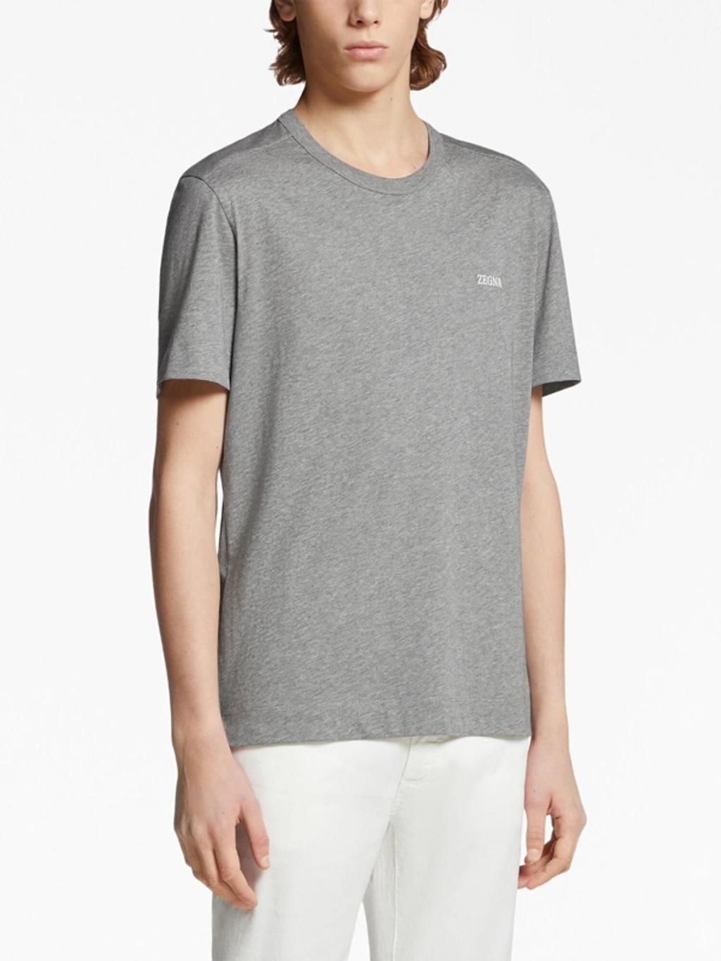 ZEGNA Logo-embroidered Short-sleeve T-shirt In Grey Product Image