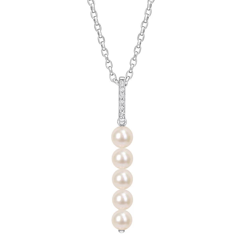 Stella Grace Sterling Silver White Topaz & Freshwater Cultured Pearl Drop Pendant Necklace, Women's, Size: 18" Product Image