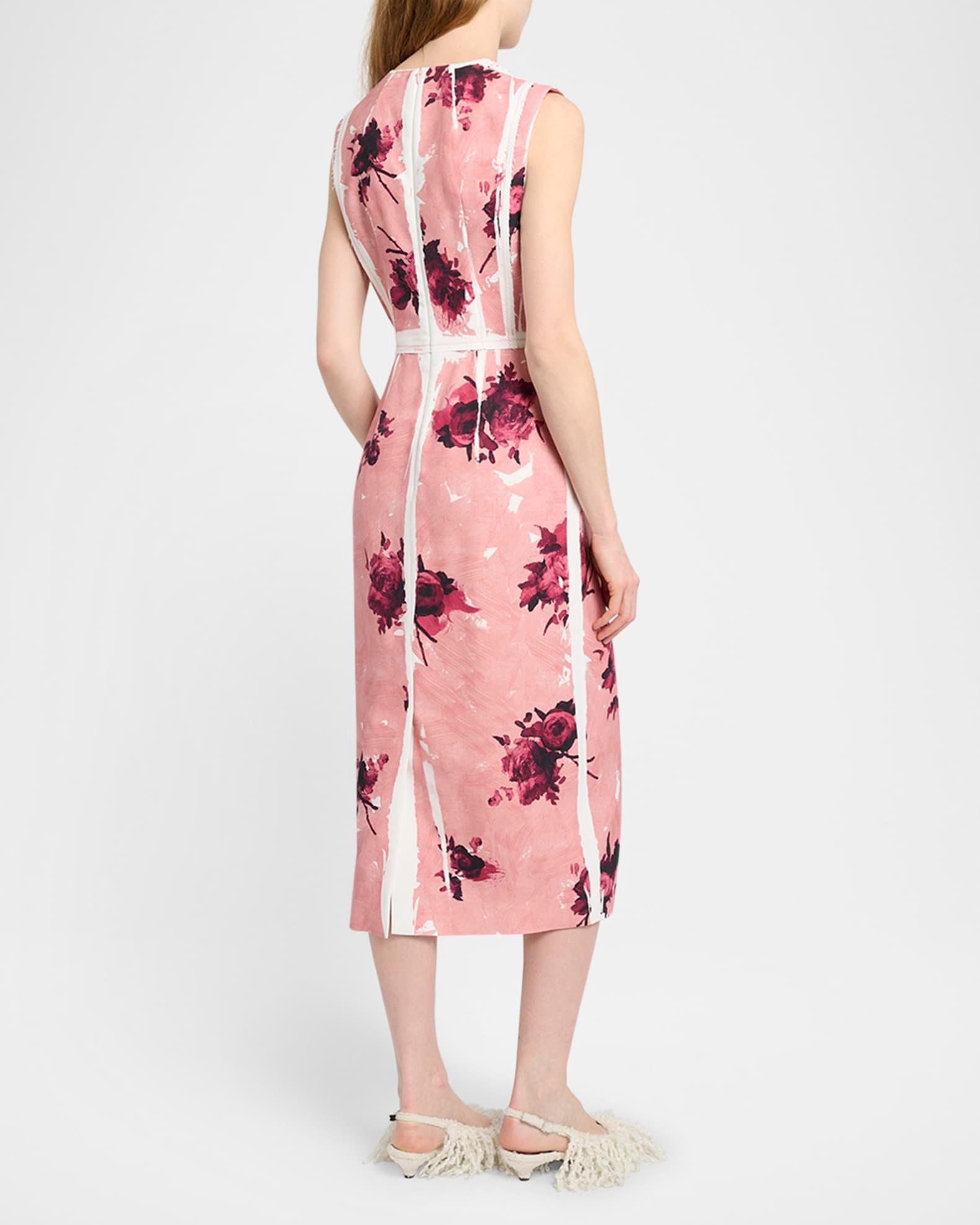 Abstract Rose Sleeveless Pencil Midi Dress Product Image