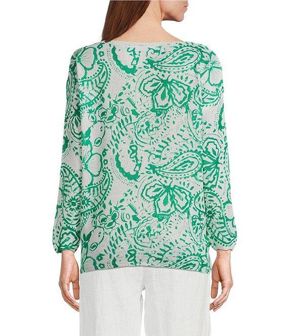 M Made in Italy Scoop Neck Long Sleeve Paisley Print Knit Top Product Image