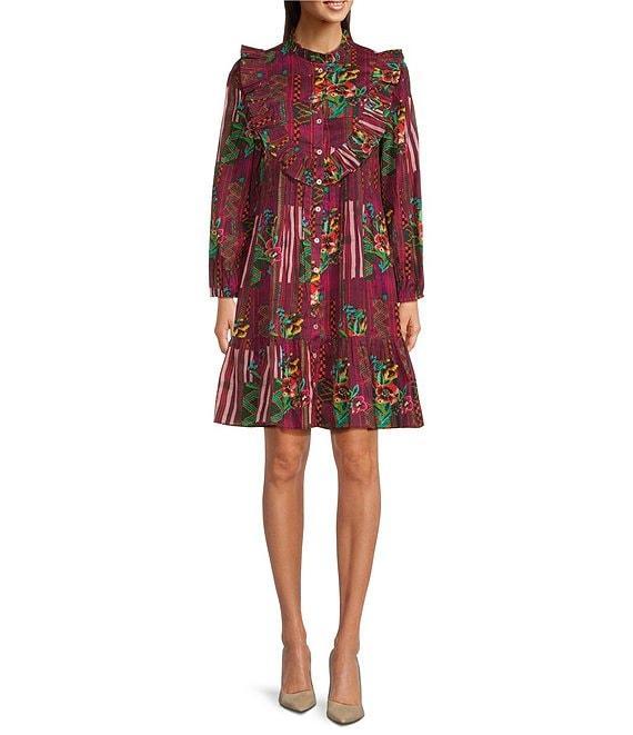 Ro's Garden Roma Campeche Ruffle Floral Long Sleeve Dress Product Image