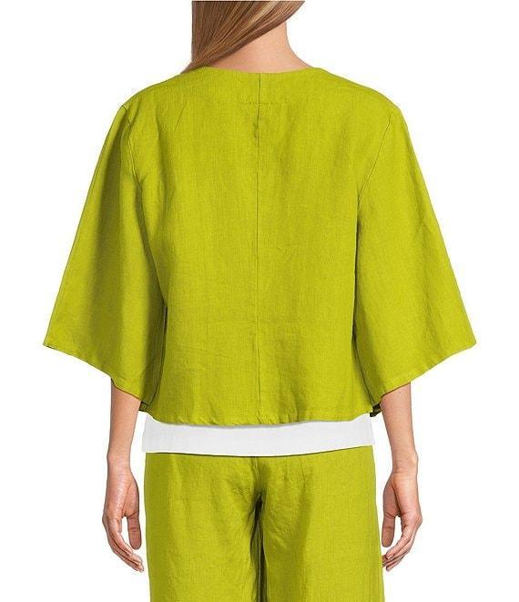 Bryn Walker Heavy Linen Round Neck Elbow Sleeve Open-Front Jacket Product Image