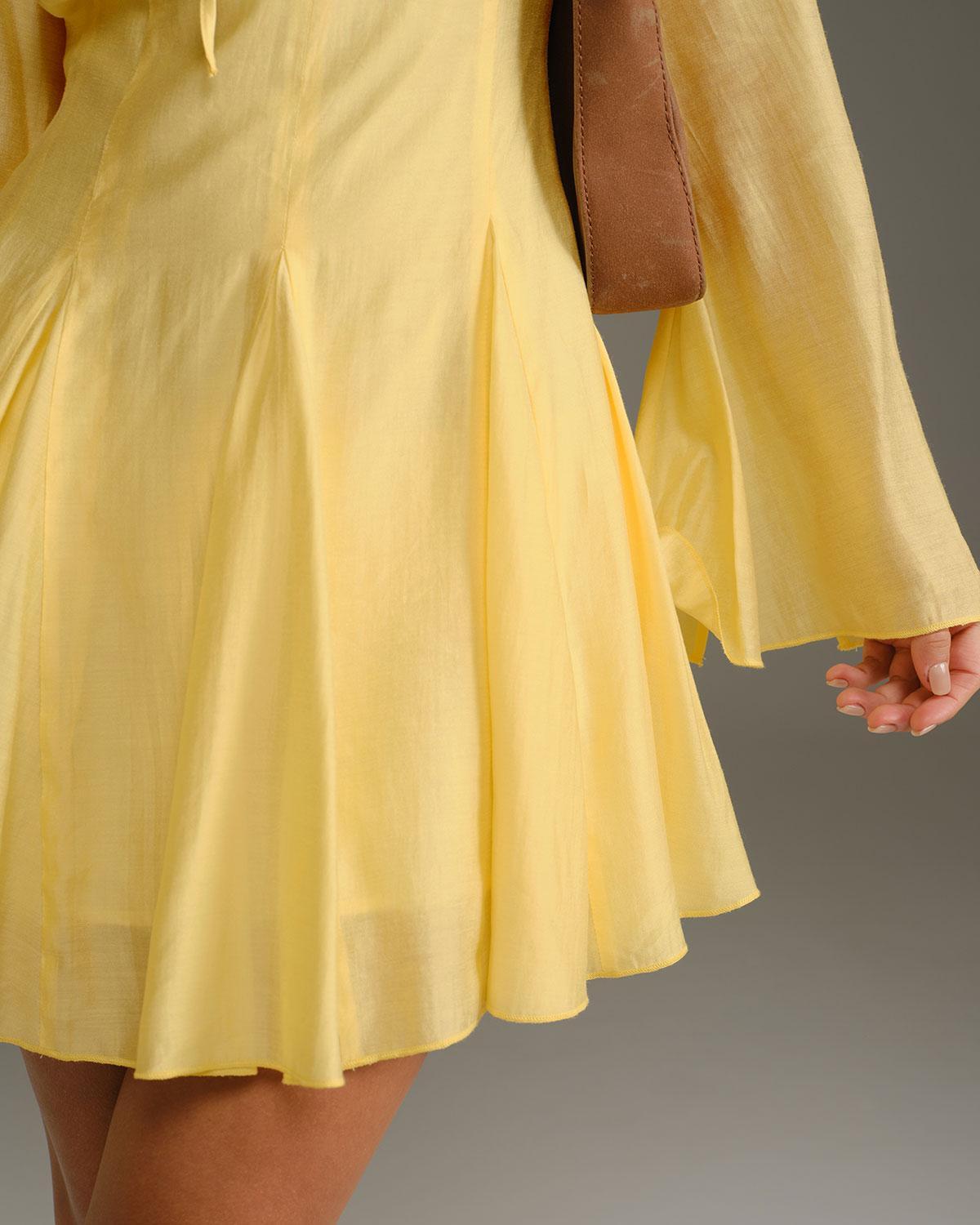 Yellow Bell Sleeve A-Line Mini Dress Product Image