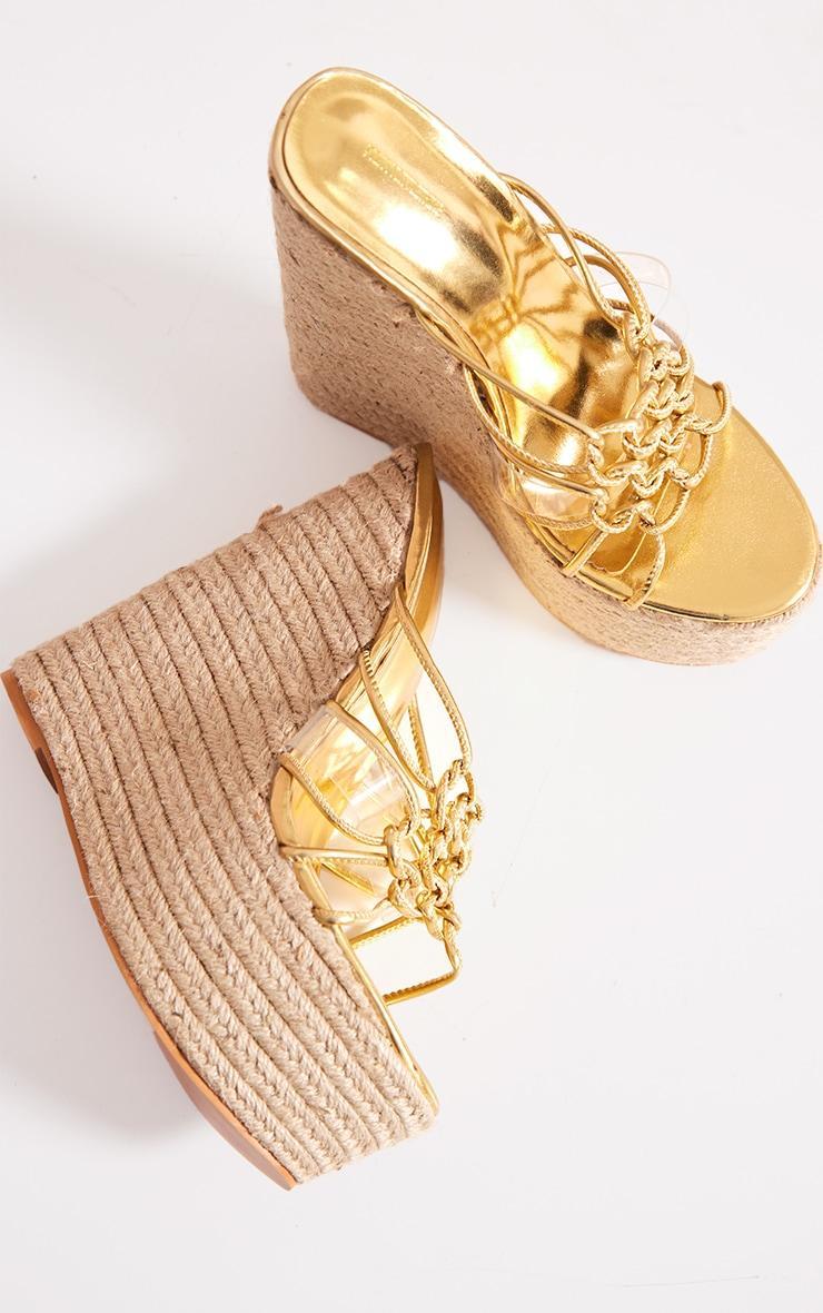 Gold PU Knotted Twists High Heeled Espadrille Wedges Product Image