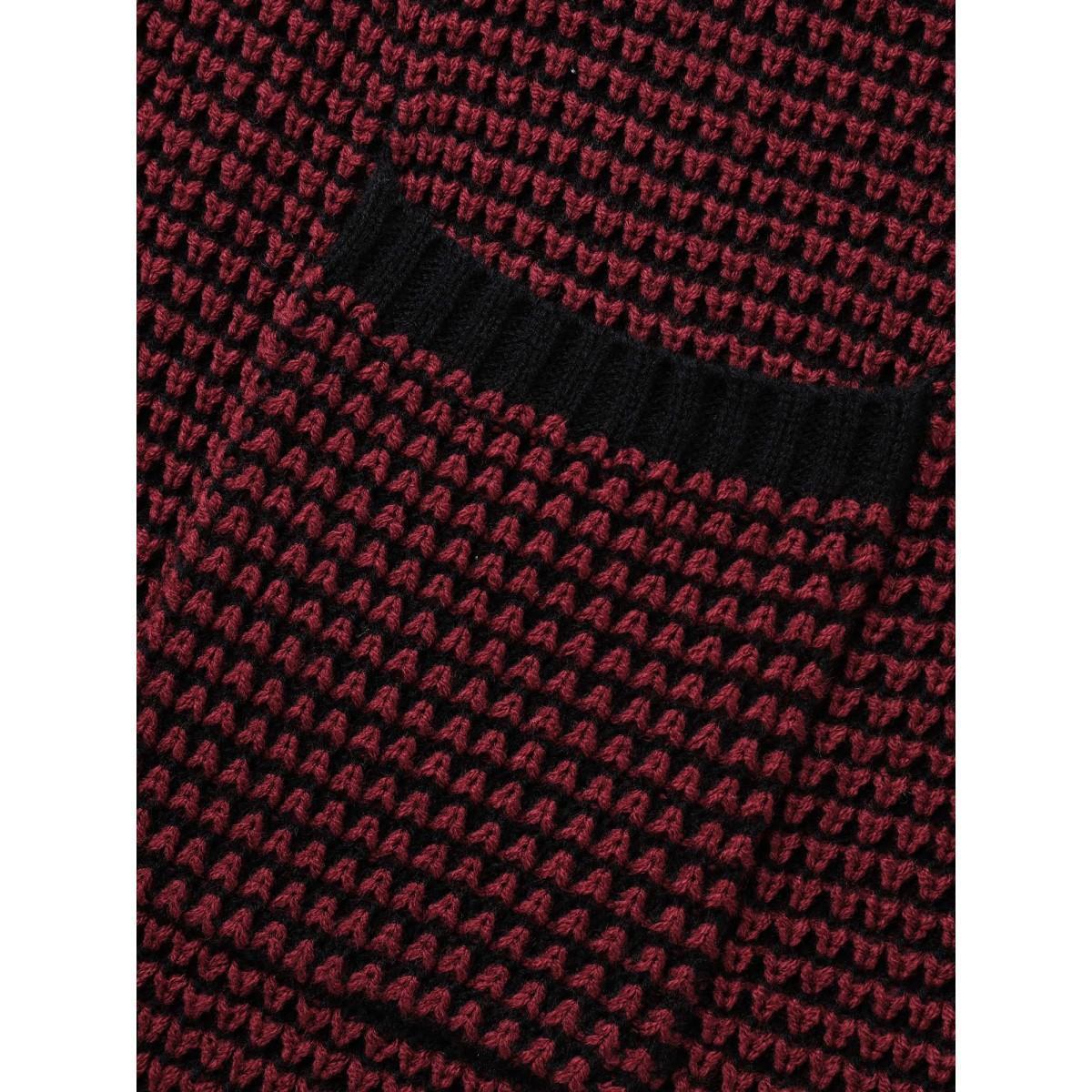 Plus Size Contrast Textured Drop Shoulder Sleeve Cardigan Burgundy Women Casual Loose Long Sleeve Everyday Cardigans BloomChic 14-16/1X Product Image