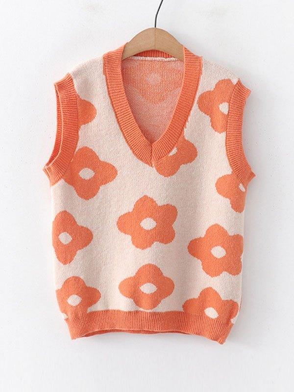Floral Print Jacquard Sweater Vest Product Image