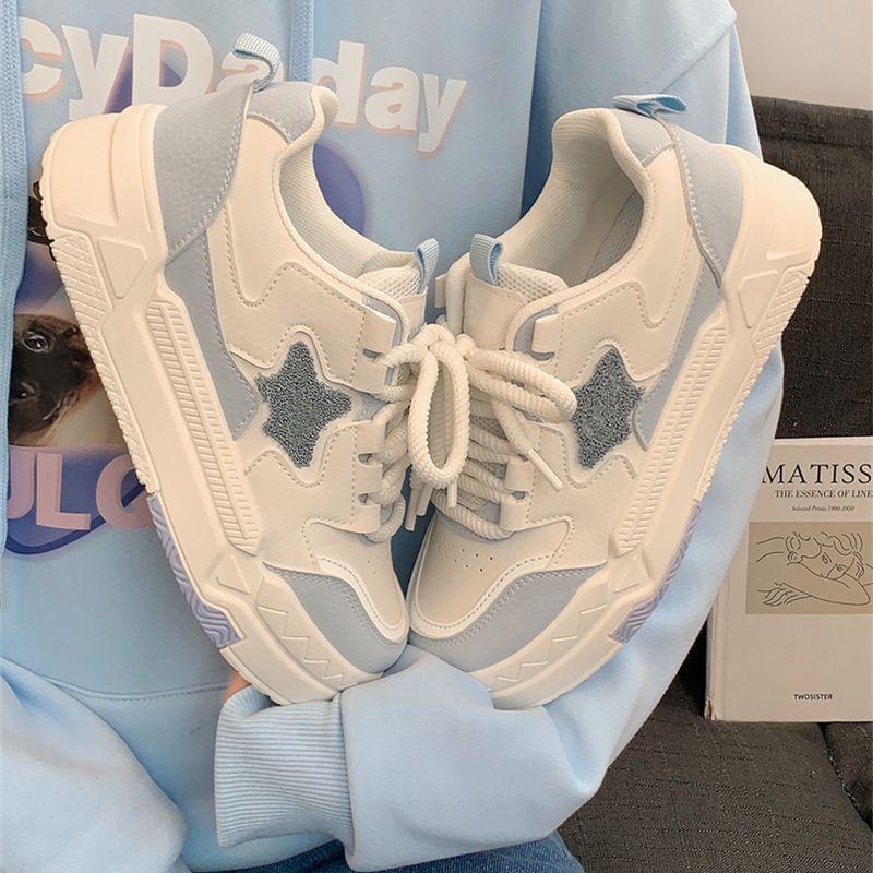 Platform Star Patterned Panel Sneakers Product Image