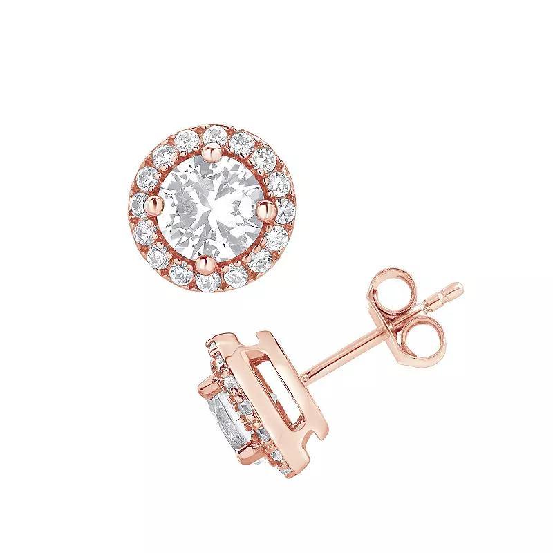 Gemstone Brilliance Lab-Created White Sapphire Halo Stud Earrings, Women's, Silver Tone Product Image