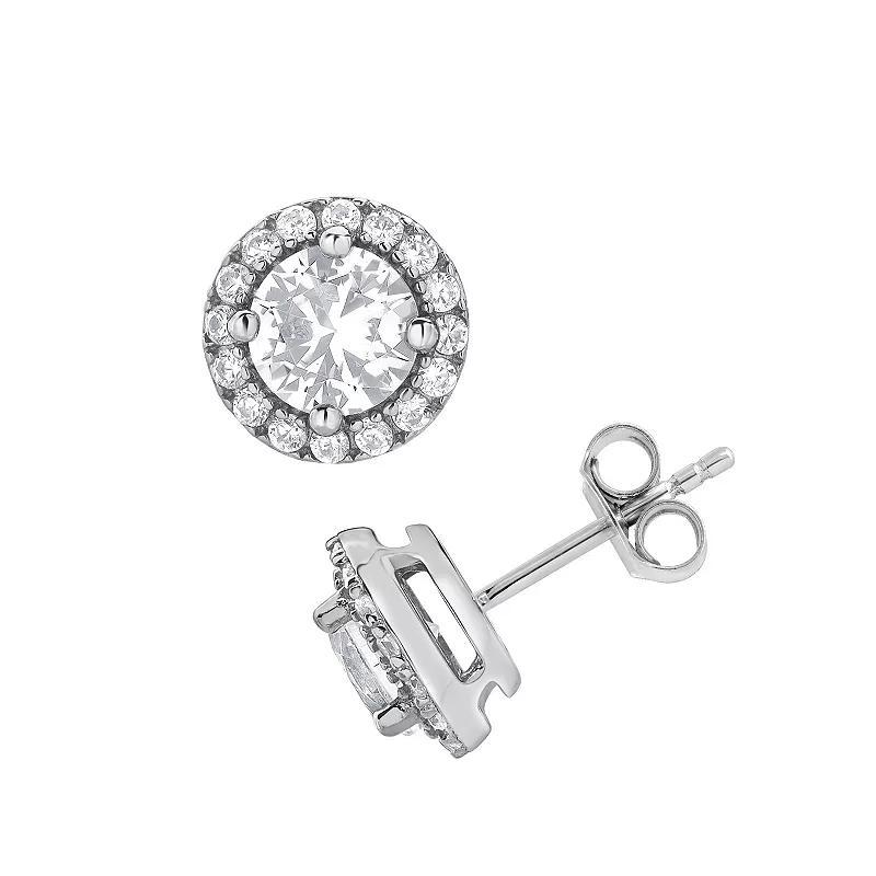 Gemstone Brilliance Lab-Created White Sapphire Halo Stud Earrings, Women's, Silver Tone Product Image