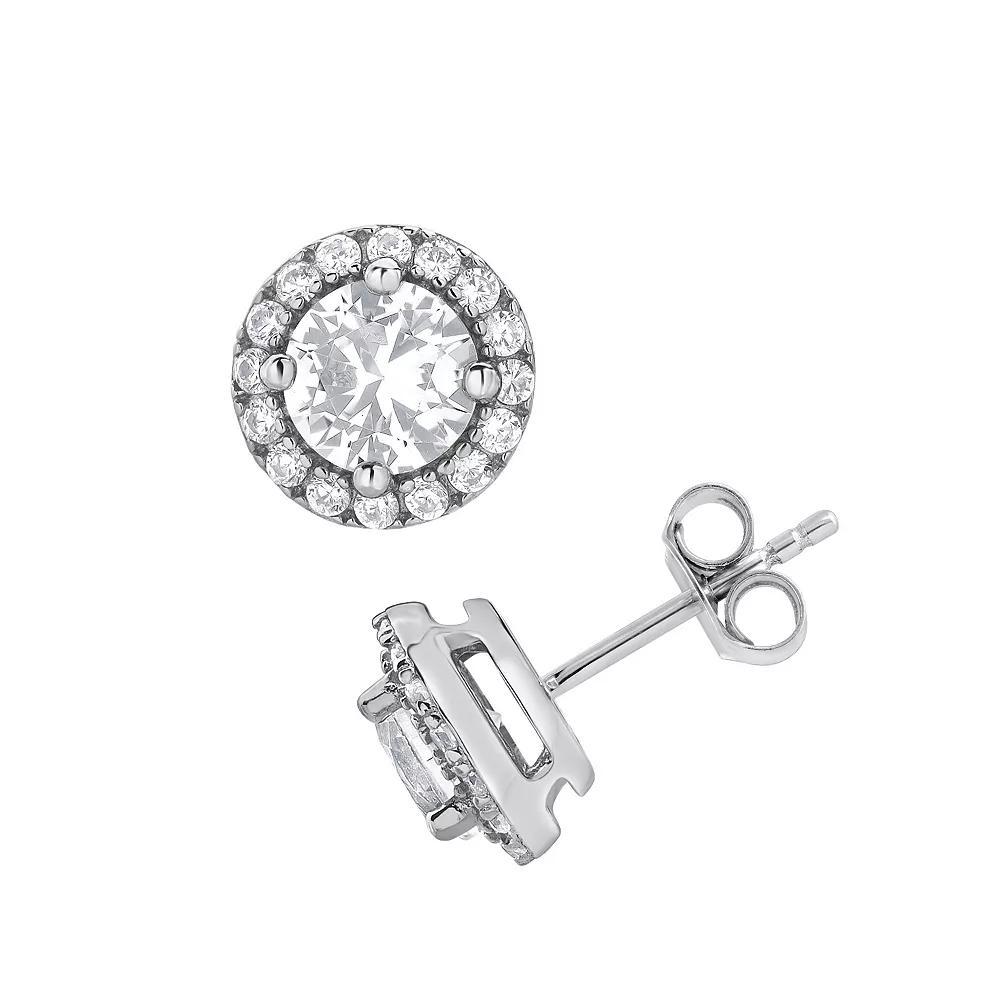 Gemstone Brilliance Lab-Created White Sapphire Halo Stud Earrings, Women's, Silver Tone Product Image
