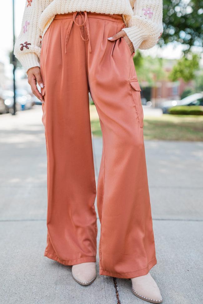 Cool Touch Rust Satin Cargo Pull On Pants FINAL SALE Product Image