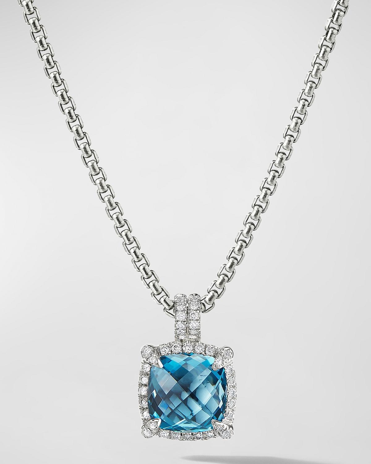 Womens Chatelaine Pav Bezel Pendant Necklace in Sterling Silver Product Image