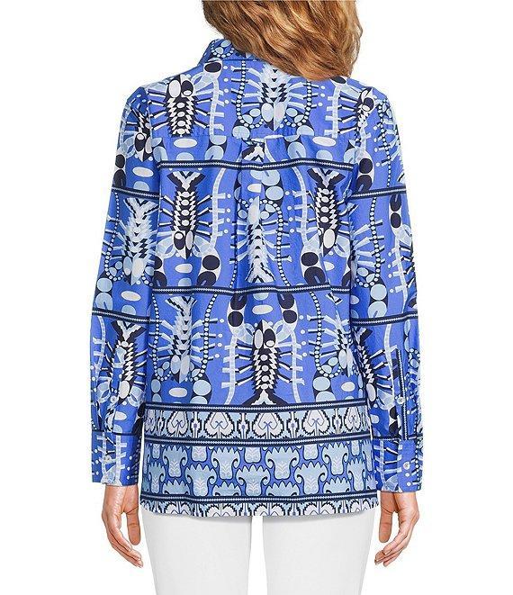 Jude Connally Pru Stretch Poplin Seaside Catch Print Point Collar Long Sleeve Top Product Image