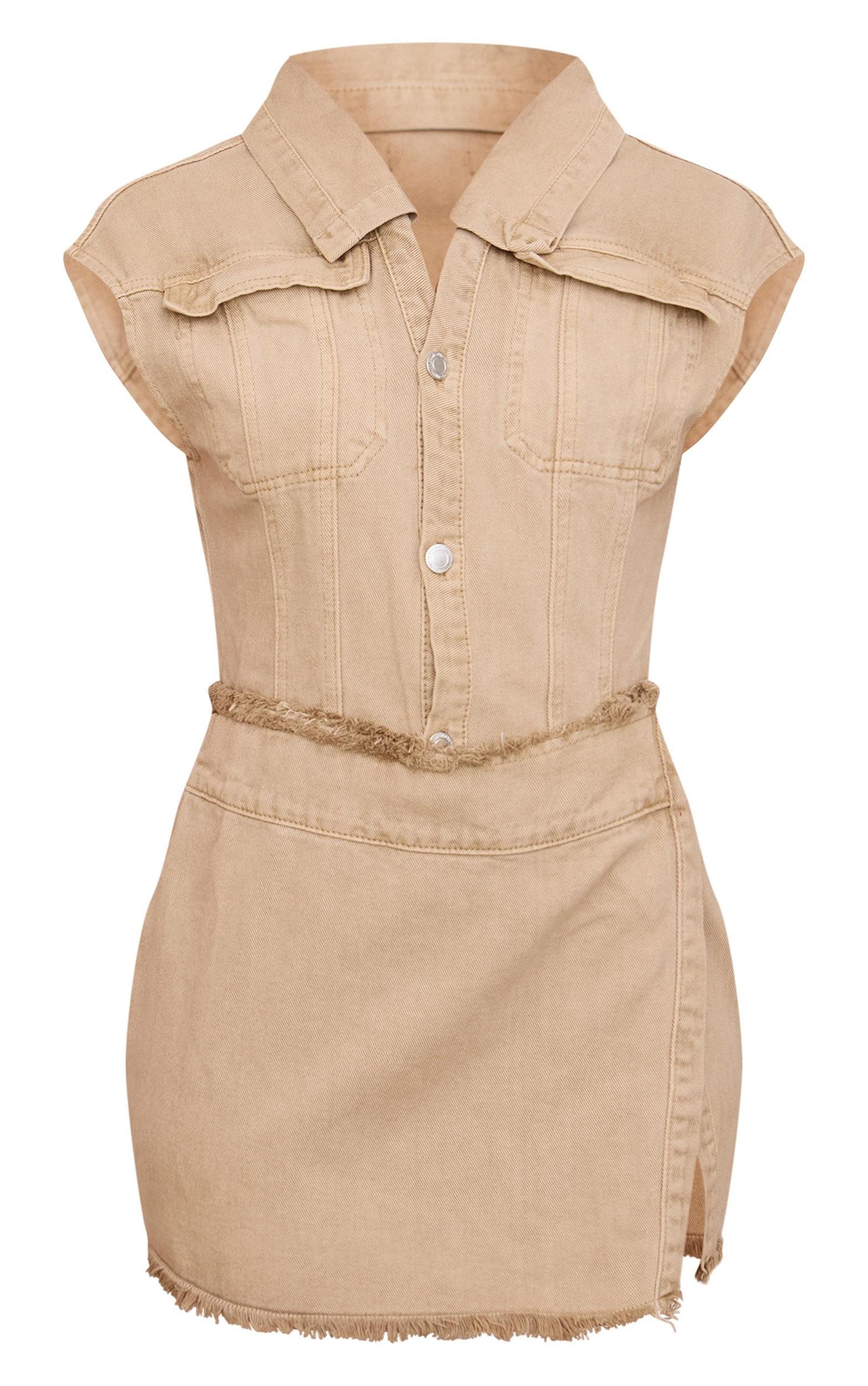 Petite Washed Stone Sleeveless Wrap Over Denim Mini Dress Product Image
