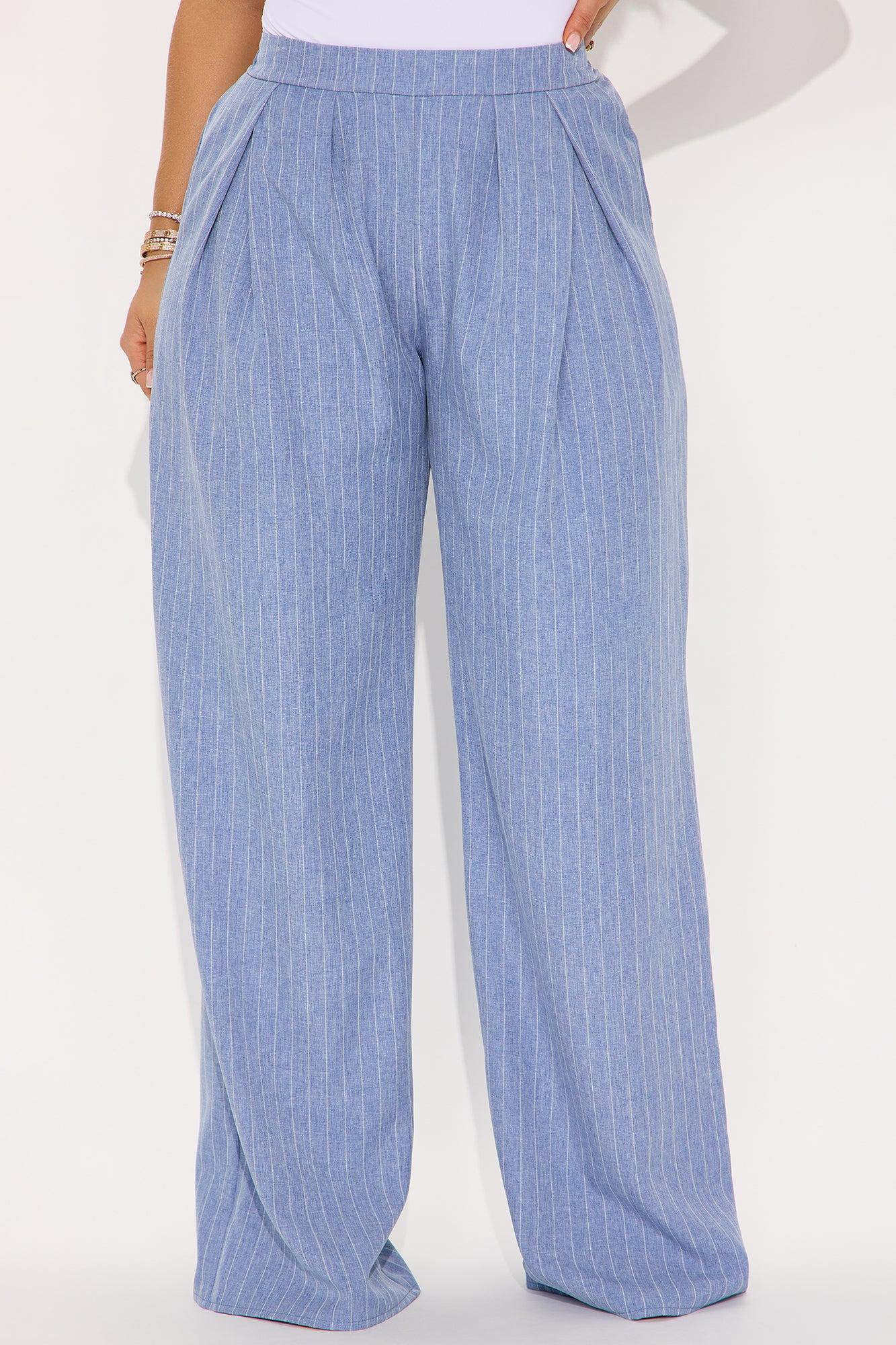Jina Pinstripe Crepe Wide Leg Trouser - Light Blue Product Image