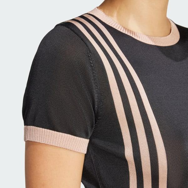 adidas Knitted 3-Stripes Short Tee Black XS Womens Product Image