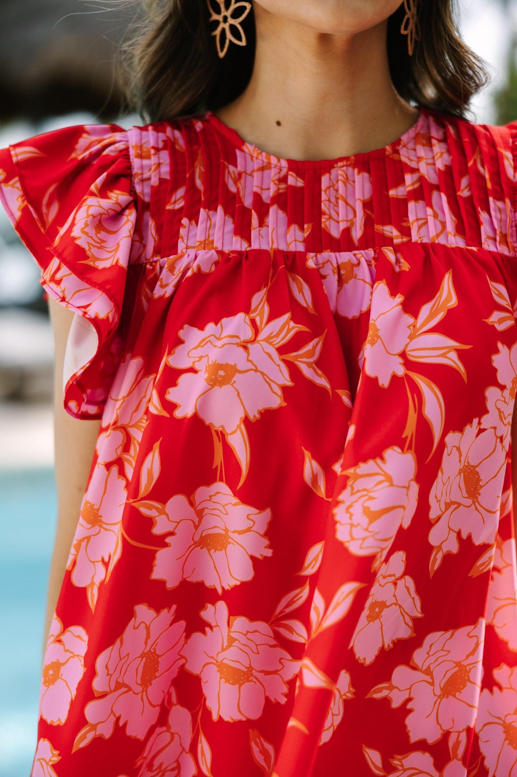 Clear Your Mind Scarlet Red Floral Blouse Female Product Image
