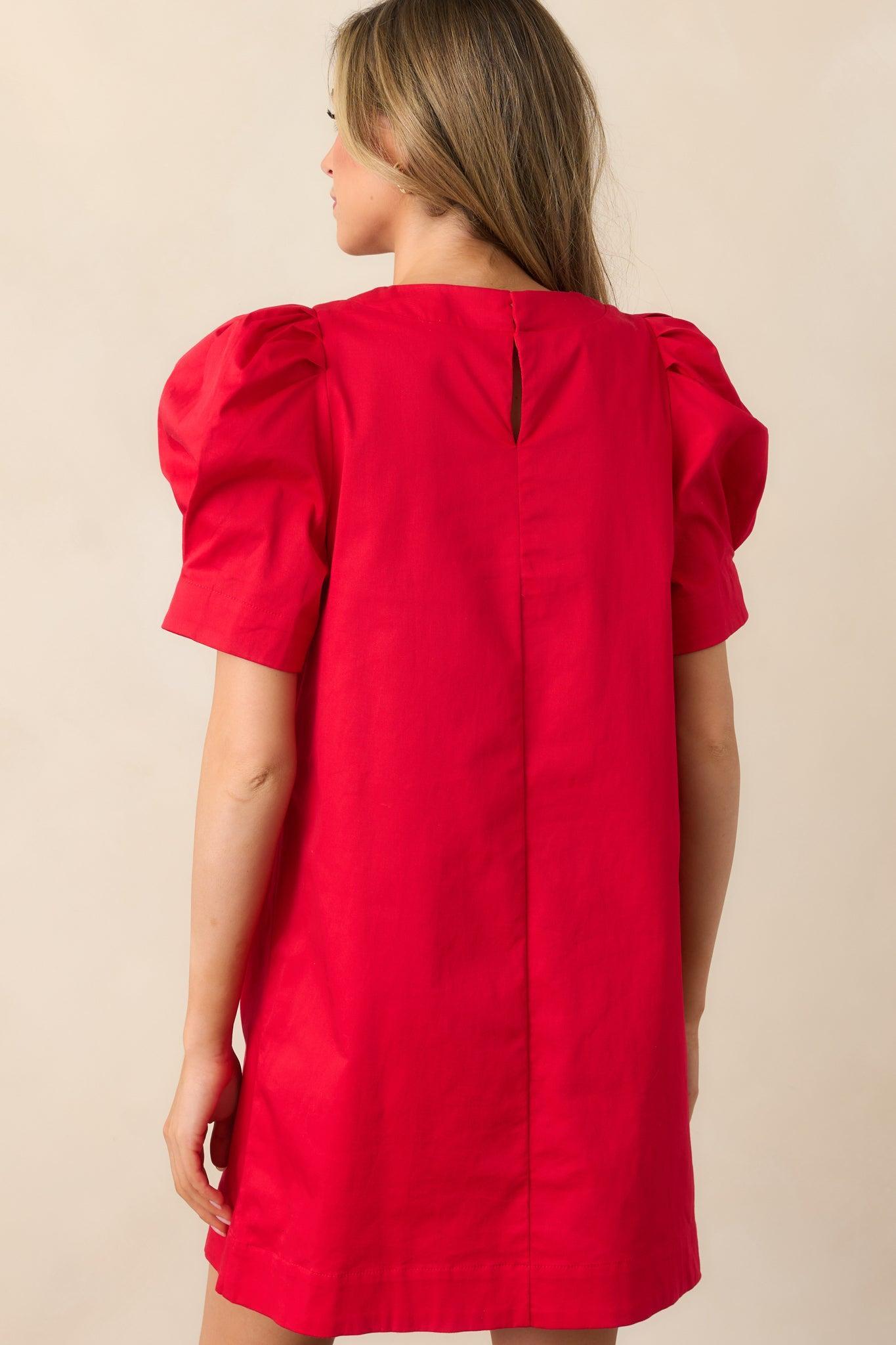Wine Cellar Tour Cotton Red Puff Sleeve Mini Dress Product Image