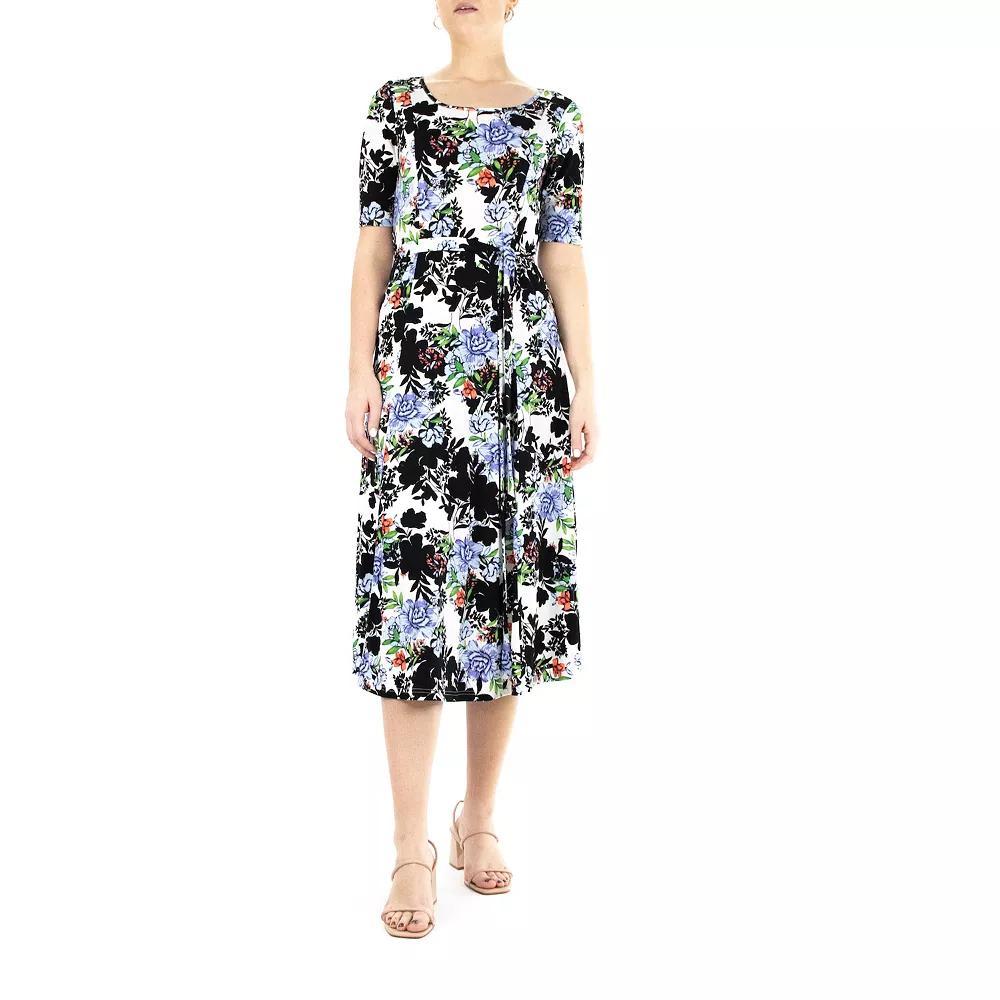 Women's Nina Leonard Syliva Print Midi Dress, Size: Large, Black Peri Team Product Image