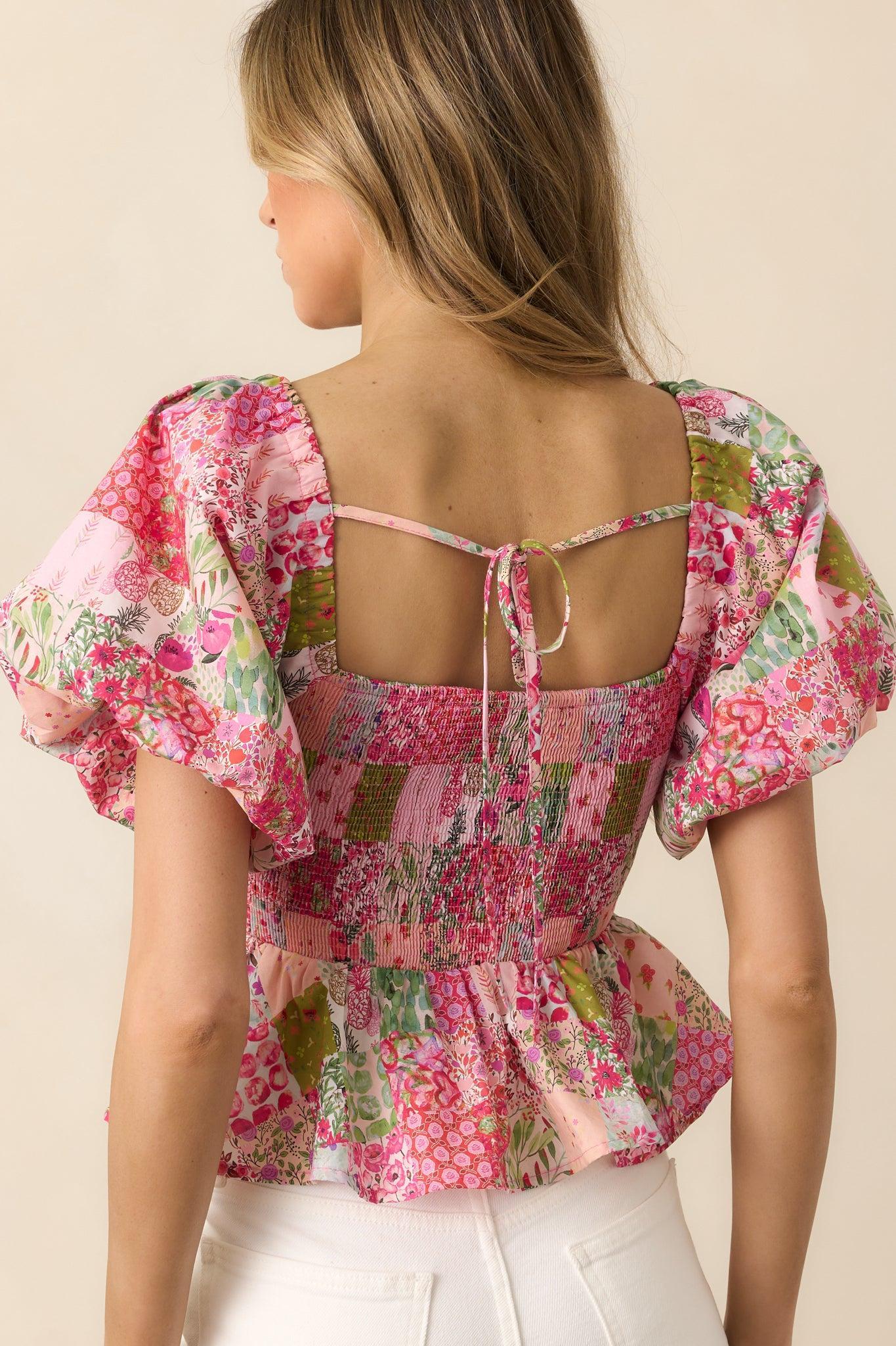 Catching The Sunset Pink Cotton Patchwork Top Product Image