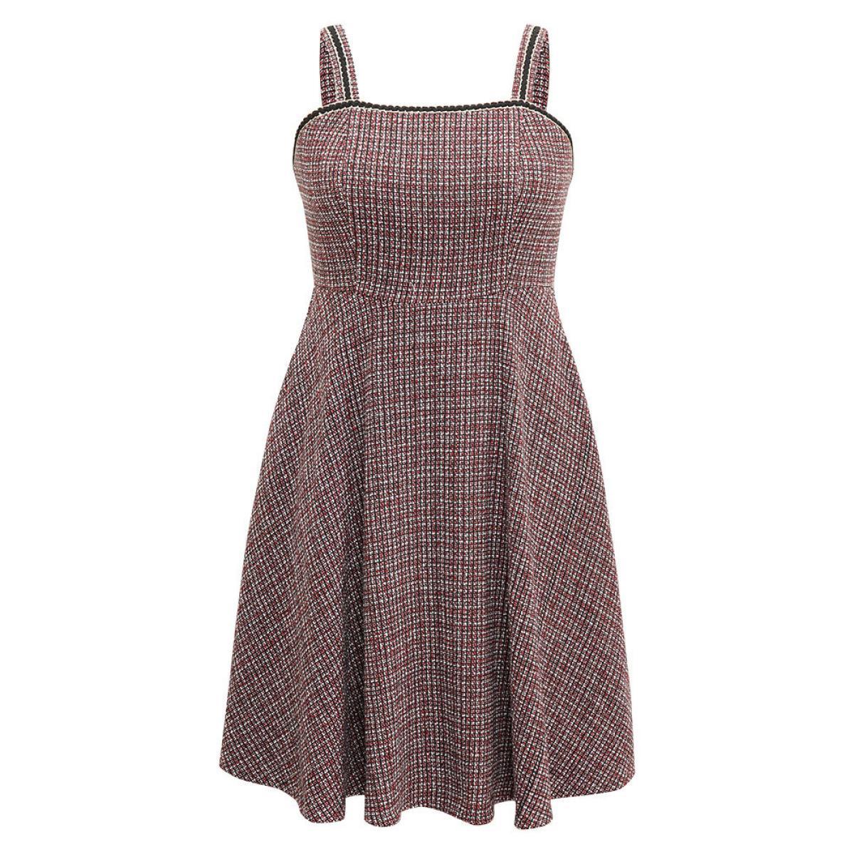 Plus Size Tweed Pocket Contrast Trim Adjustable Straps Dress Raspberry Women Casual Adjustable Straps Spaghetti Strap Sleeveless Curvy Midi Dress BloomChic 18-20/2X Product Image