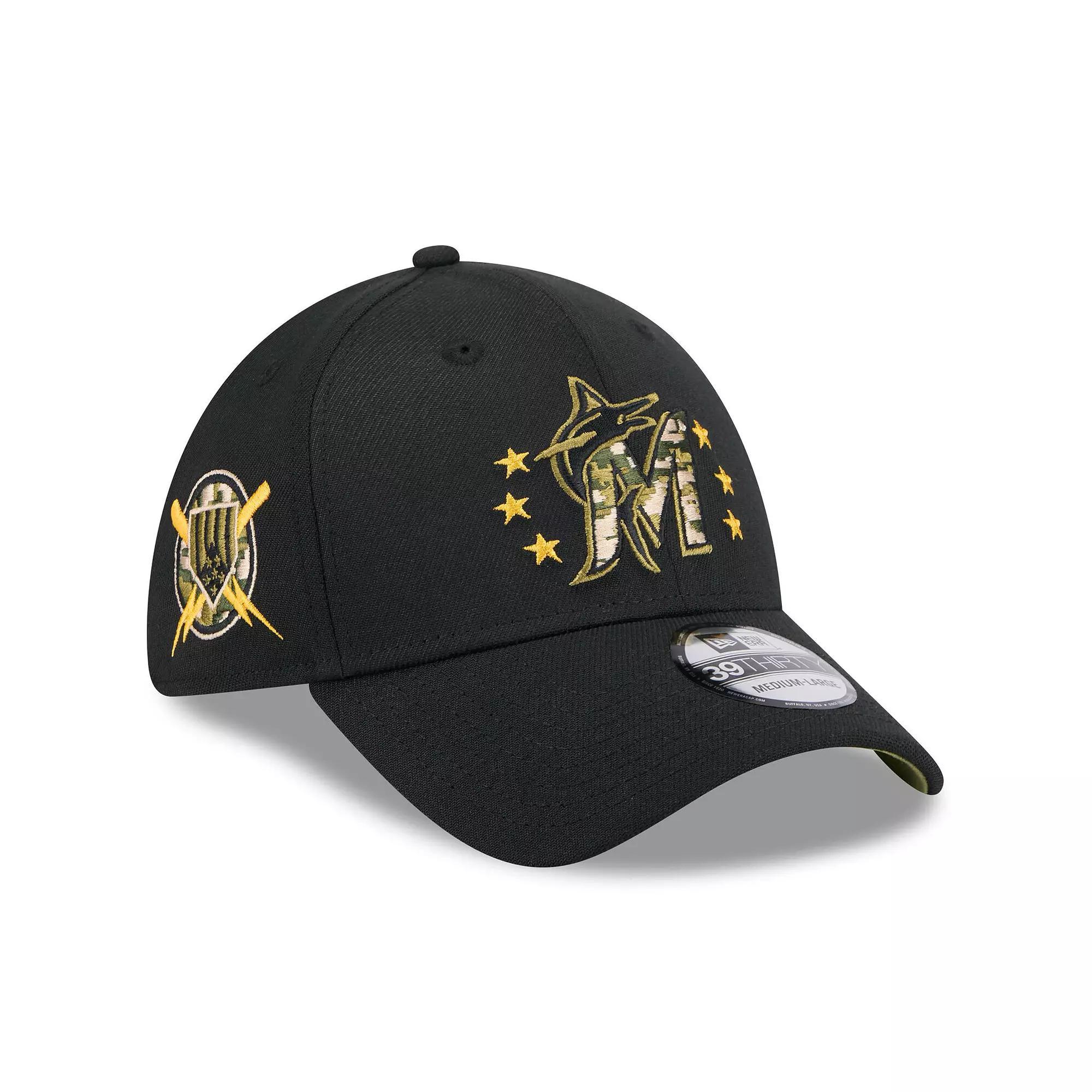 Men's New Era  Black Miami Marlins 2024 Armed Forces Day 39THIRTY Flex Hat, Size: Medium/Large Product Image