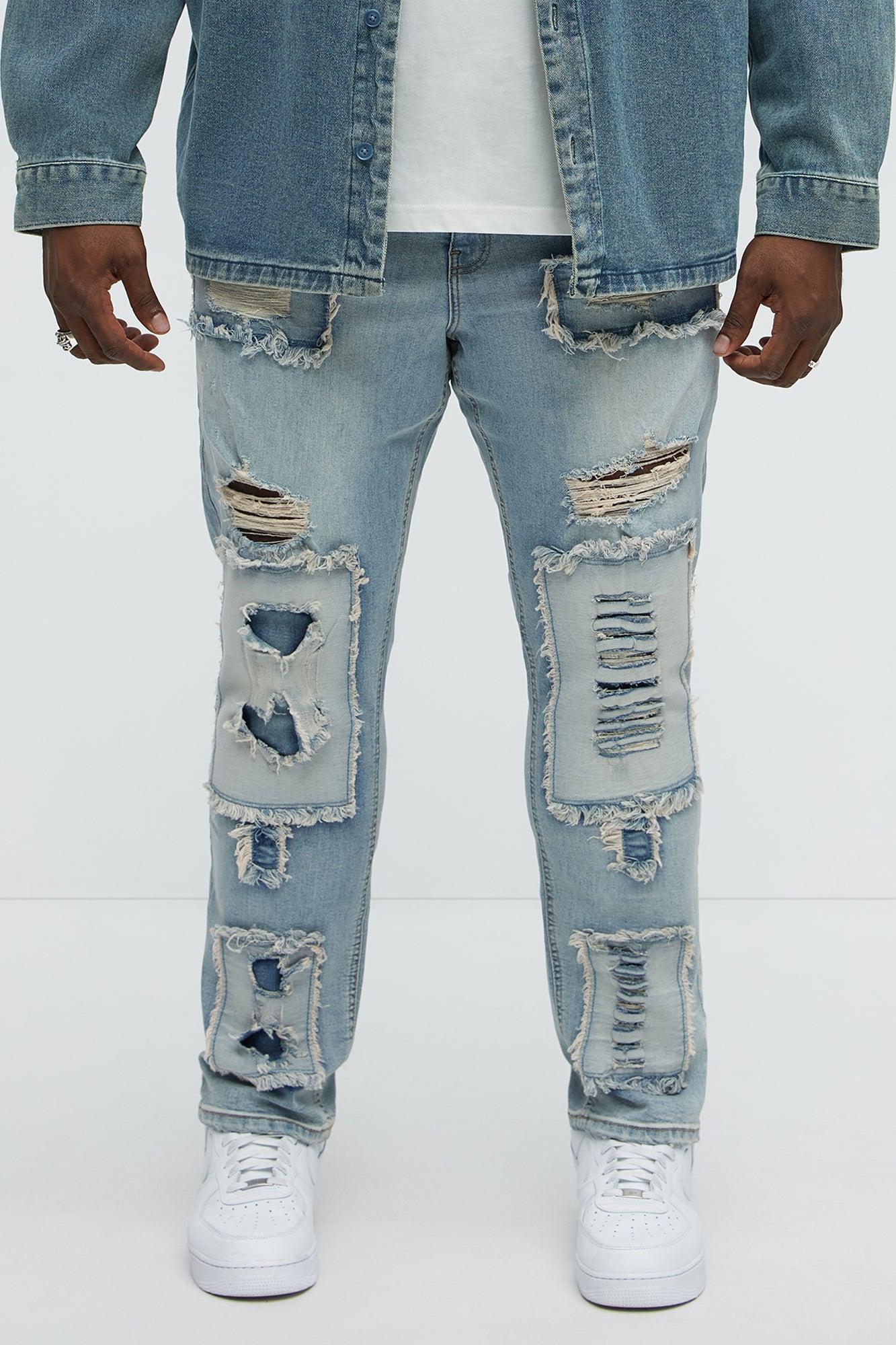Shredded Patchwork Skinny Jeans - Light Wash Product Image