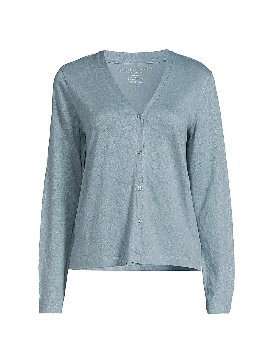Womens V-Neck Stretch Linen Cardigan Product Image