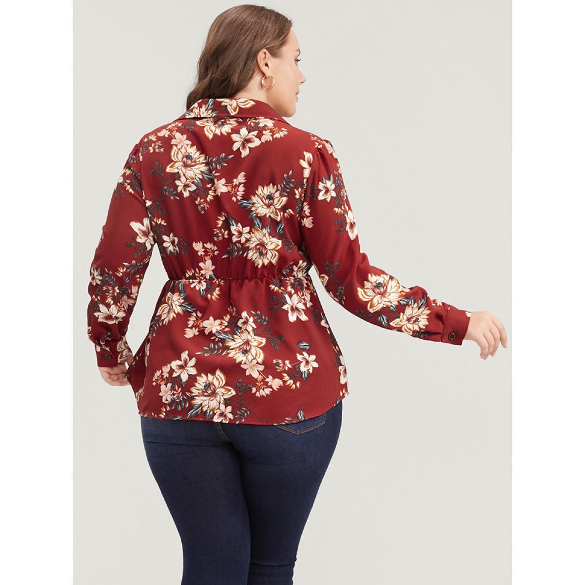 Plus Size Scarlet Floral Print Shirt Collar Button Up Blouse Women Elegant Long Sleeve Shirt collar Dailywear Blouses BloomChic 26/4X Product Image