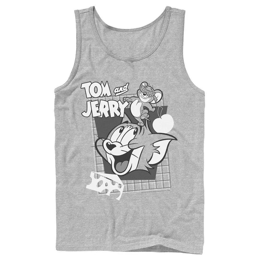 Men's Tom And Jerry Retro Collage Greyscale Portrait Tank Top, Size: Large, Athletic Grey Product Image