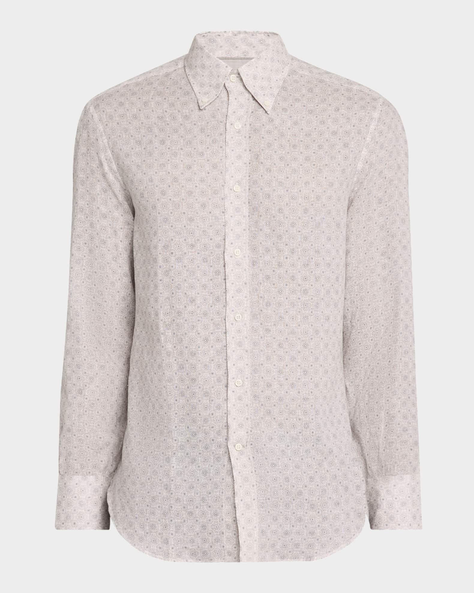 Men's Linen Medallion Casual Button-Down Shirt Product Image
