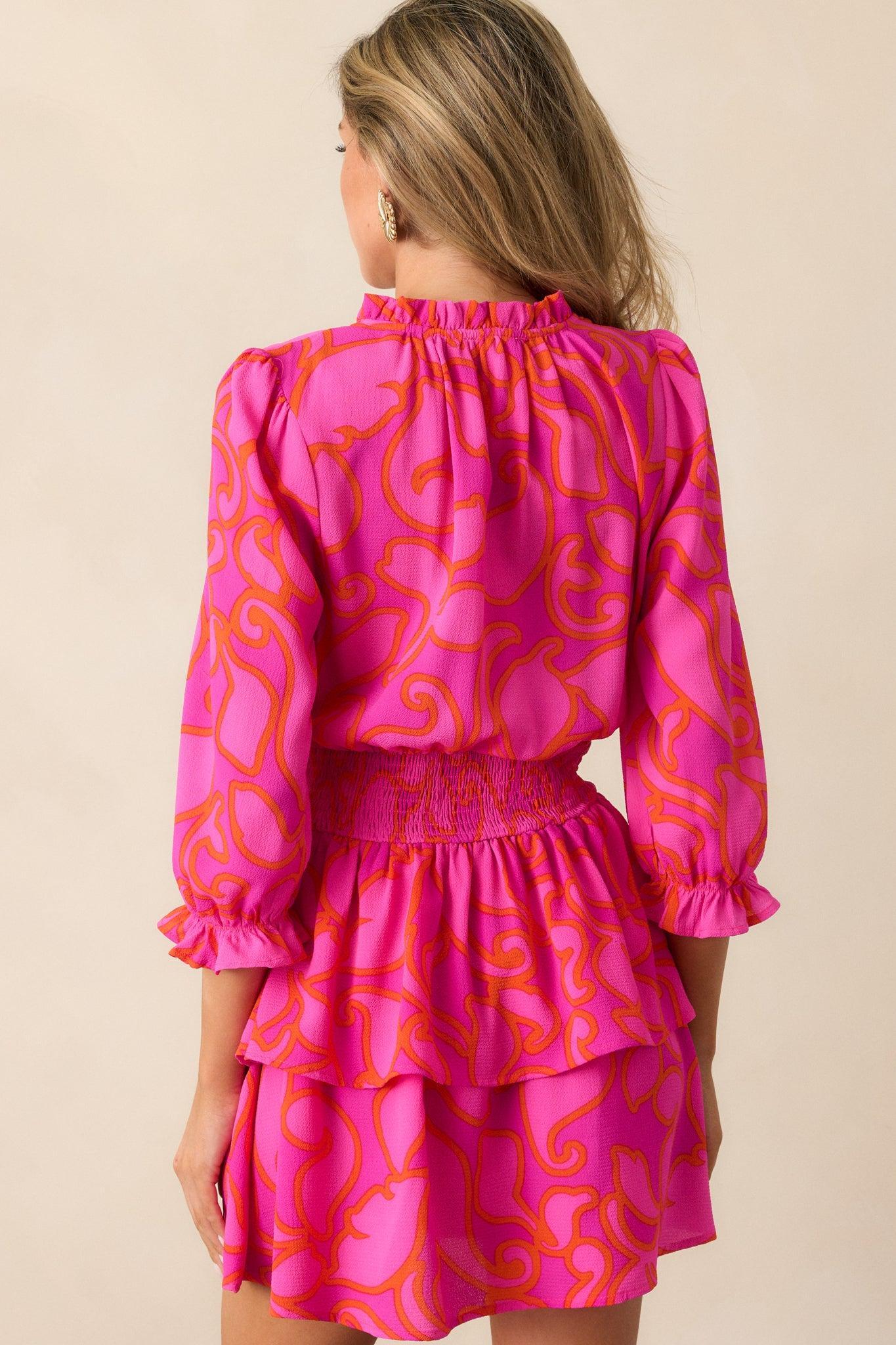 When We Meet Magenta Floral Long Sleeve Mini Dress Product Image