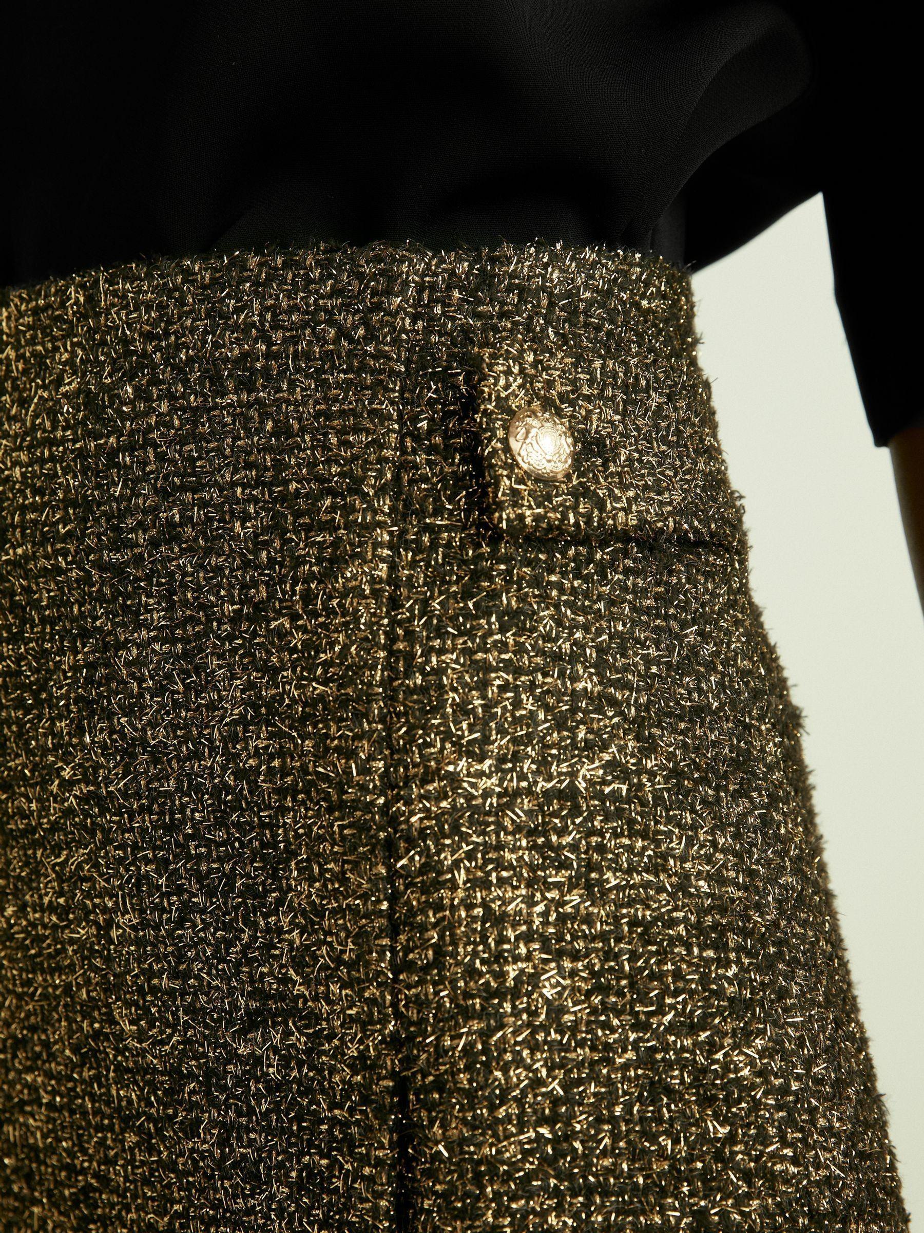 Petite Metallic Knit Cropped Jacket in Gold Product Image