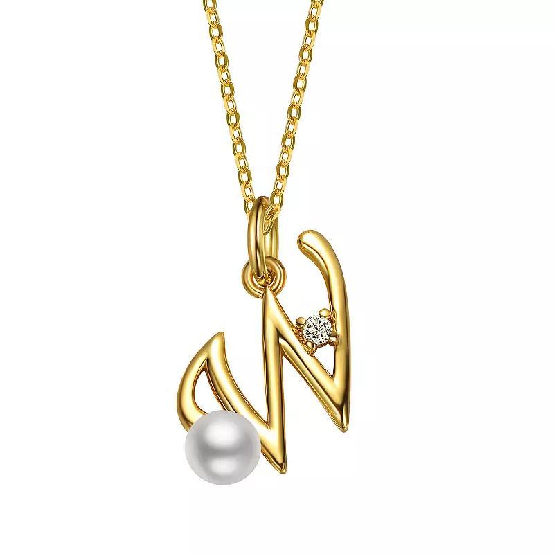 14k Gold Plated Simulated Pearl Initial Pendant Necklace, Womens Product Image