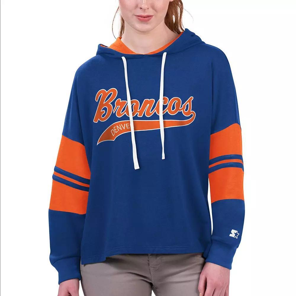 Women's Starter Royal Denver Broncos Bump And Run Long Sleeve Hoodie T-Shirt, Size: Large, Blue Product Image