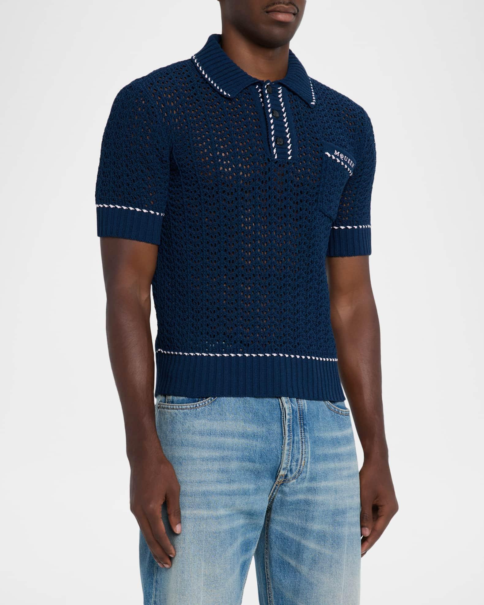 Men's Crochet Knit Short-Sleeve Pocket Polo Sweater Product Image