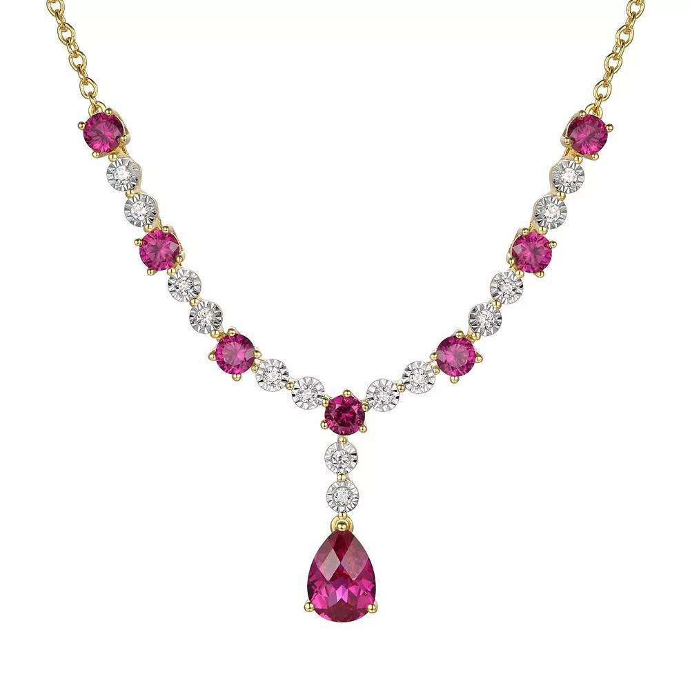 14k Gold Over Silver Lab-Created Ruby Teardrop Necklace, Women's, Size: 13", Gold Tone Product Image