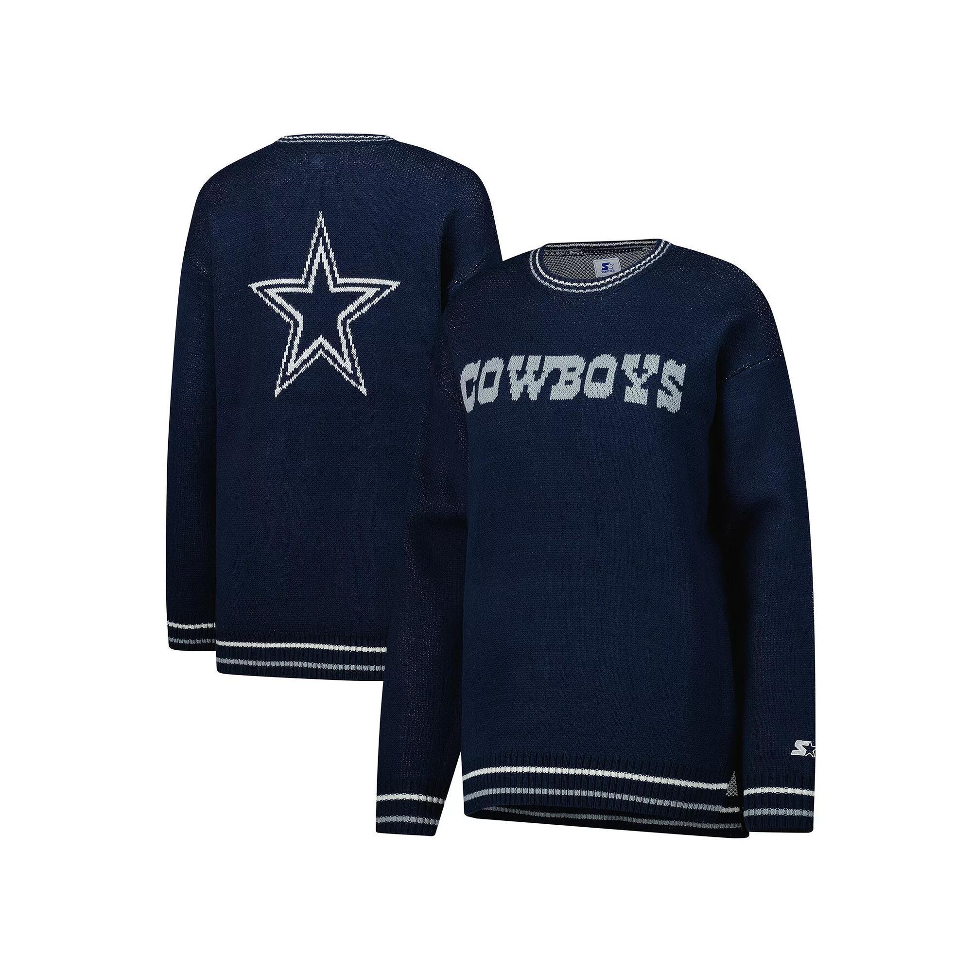 Women's Starter Navy Dallas Cowboys Oversized On the Ball Intarsia Knit Pullover Sweater, Size: Small, Blue Product Image