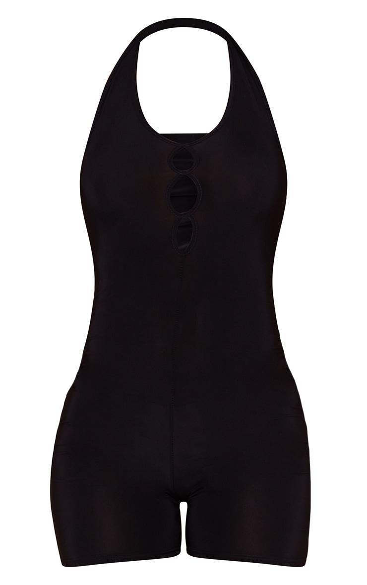 Black Cut Out Halterneck Slinky Unitard Product Image