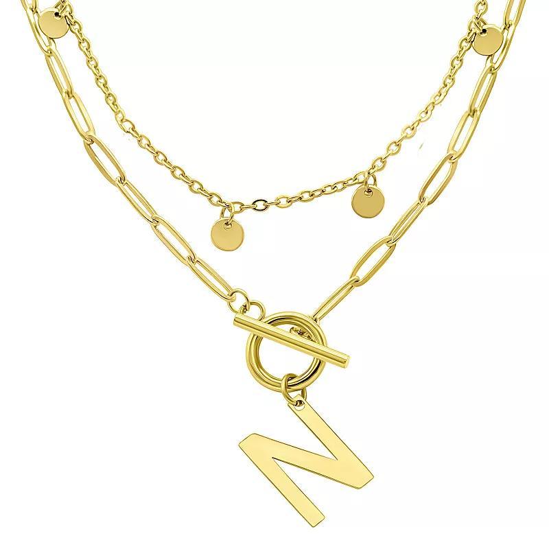 Adornia 14k Gold Plated Layered Initial Toggle Necklace, Women's, Size: 17-19" ADJ Product Image