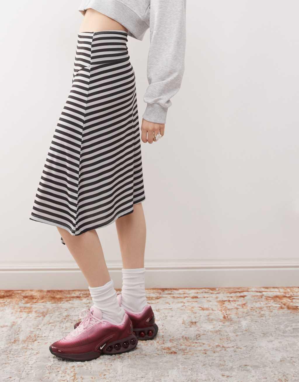 COLLUSION asymmetric midi skirt in retro gray stripe Product Image
