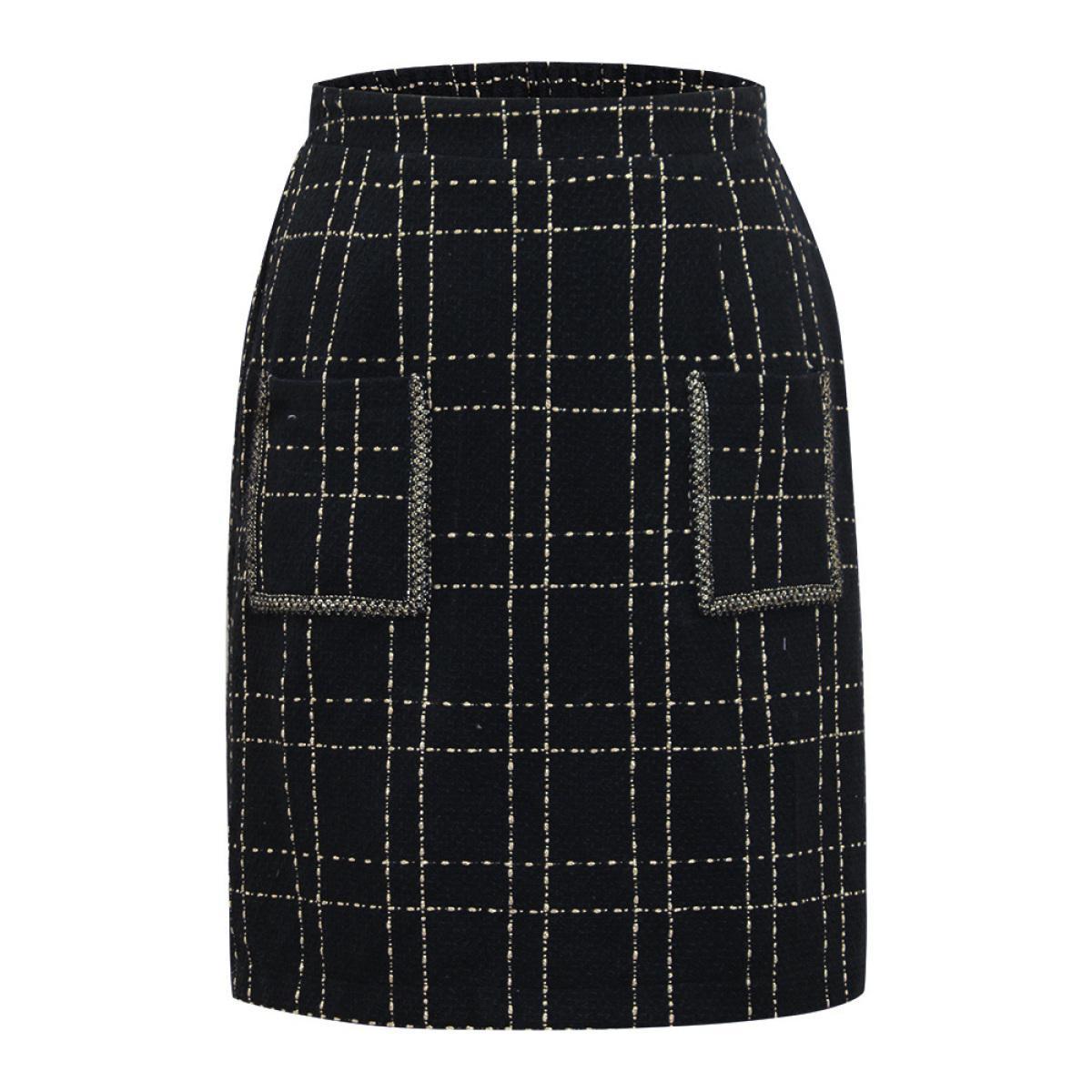 Plus Size Plaid Patched Pocket Stitch Skirt Women Black Glamour Stitch No stretch Pocket Going out Skirts BloomChic 26/4X Product Image