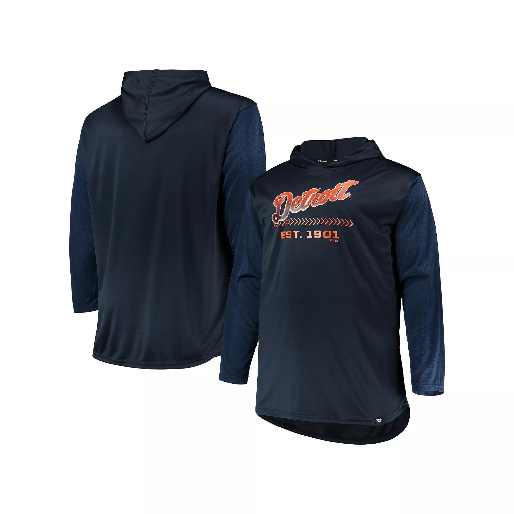Mens /Heathered Detroit Tigers Big & Tall Wordmark Club Pullover Hoodie Blue Product Image
