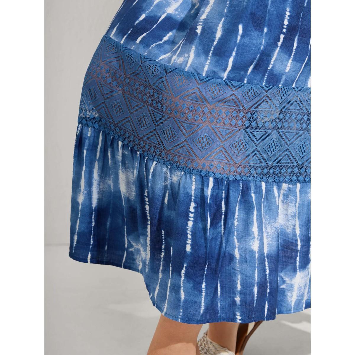 Plus Size Tie-Dye Lace Trim Cami Midi Dress Mediumblue Women V-neck Sleeveless Curvy BloomChic 22-24/3X Product Image
