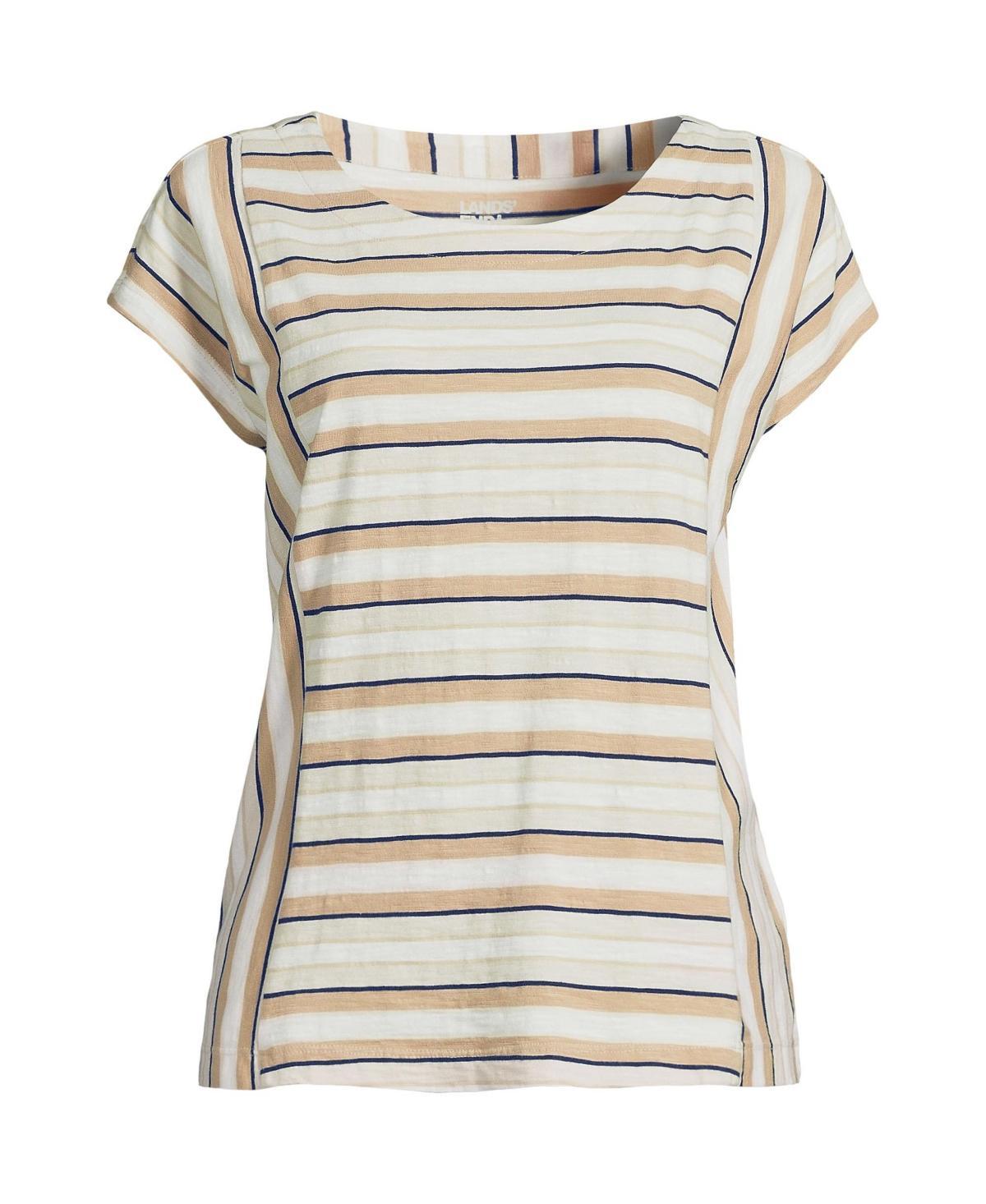 Women's Lands' End Slub Tee, Size: Small, Grey Team Stripe Product Image
