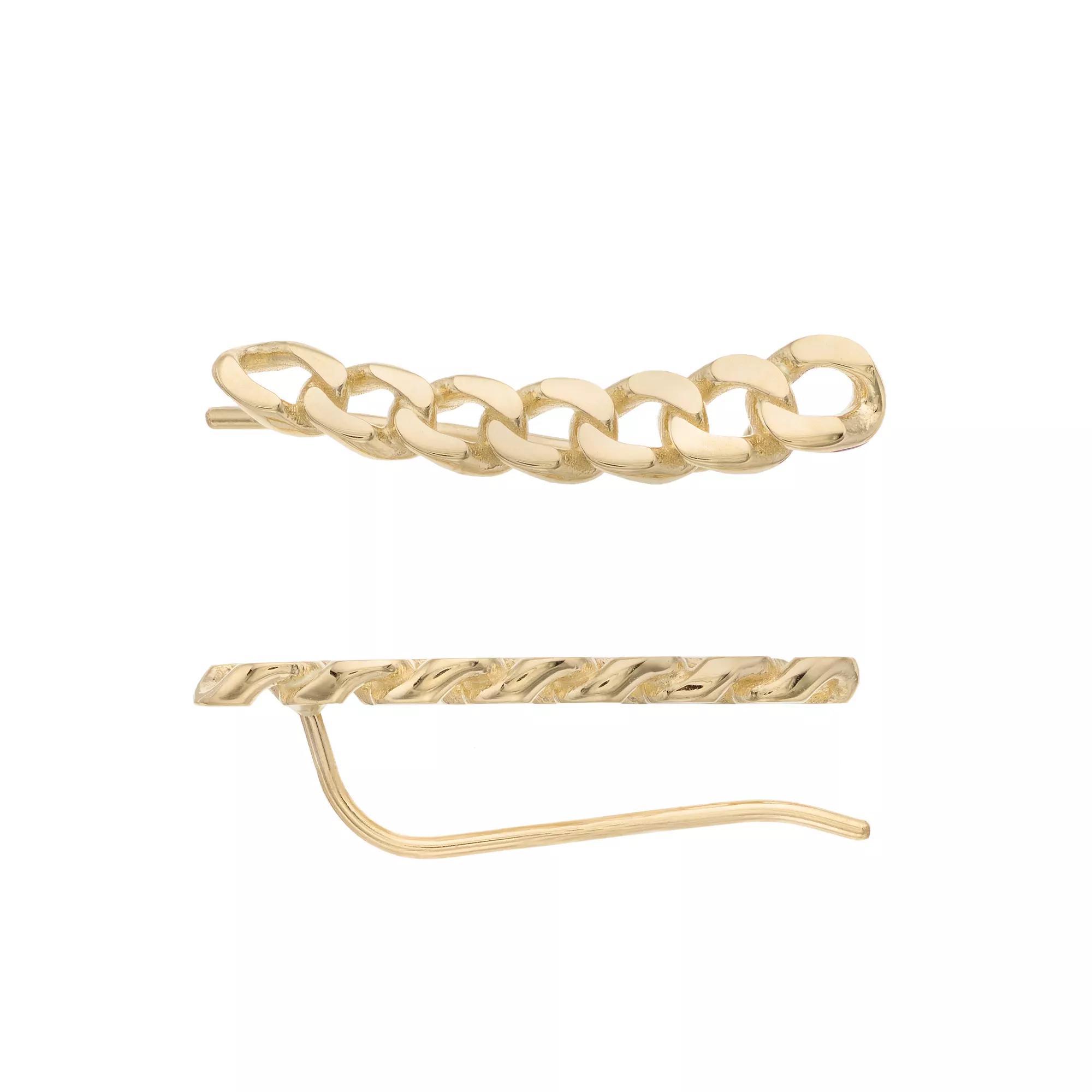 14k Gold Curb Chain Climber Earrings, Women's Product Image