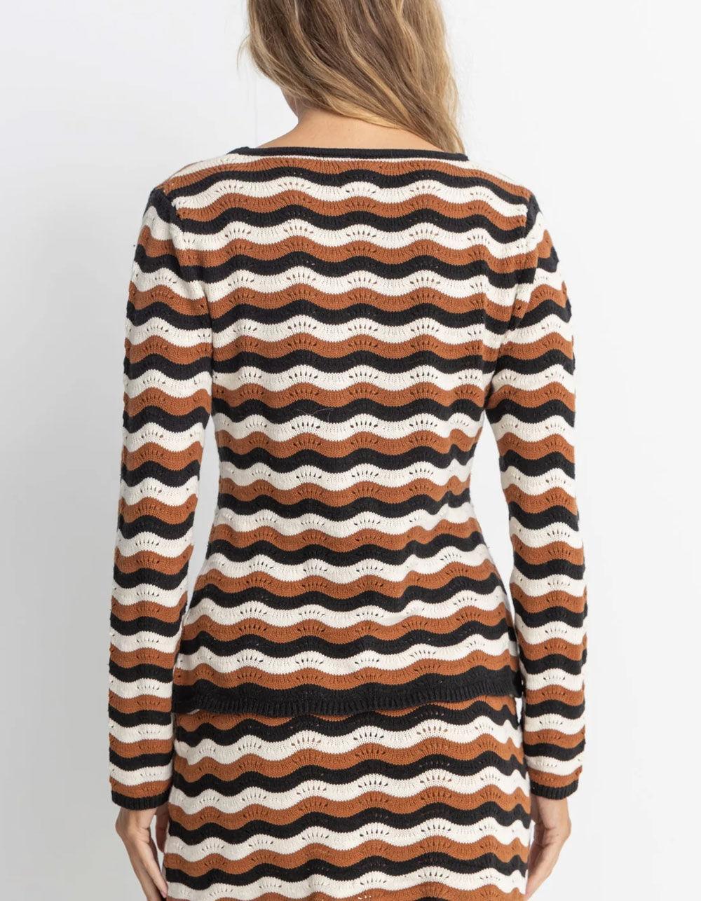 RHYTHM Venice Womens Long Sleeve Tie Front Top - BLACK COMBO Product Image