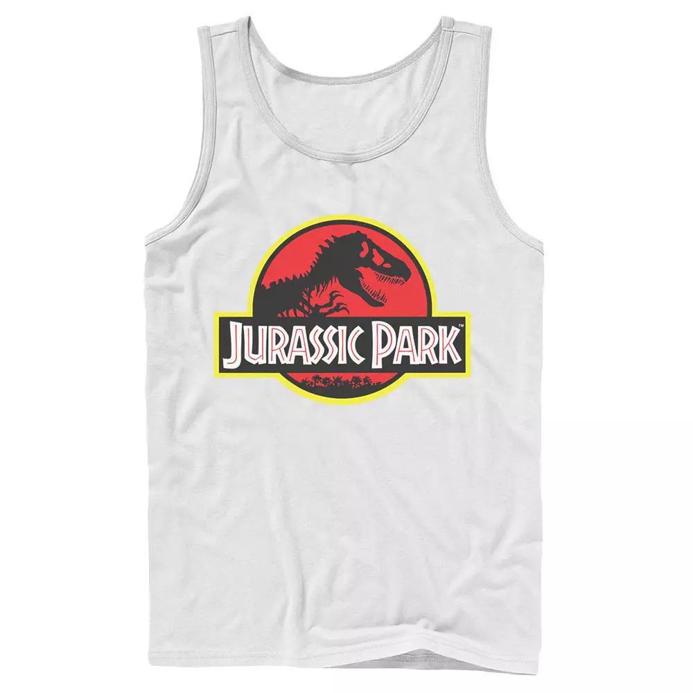 Mens Jurassic Park Red & Yellow Outline Logo Graphic Tank Top Grey Product Image